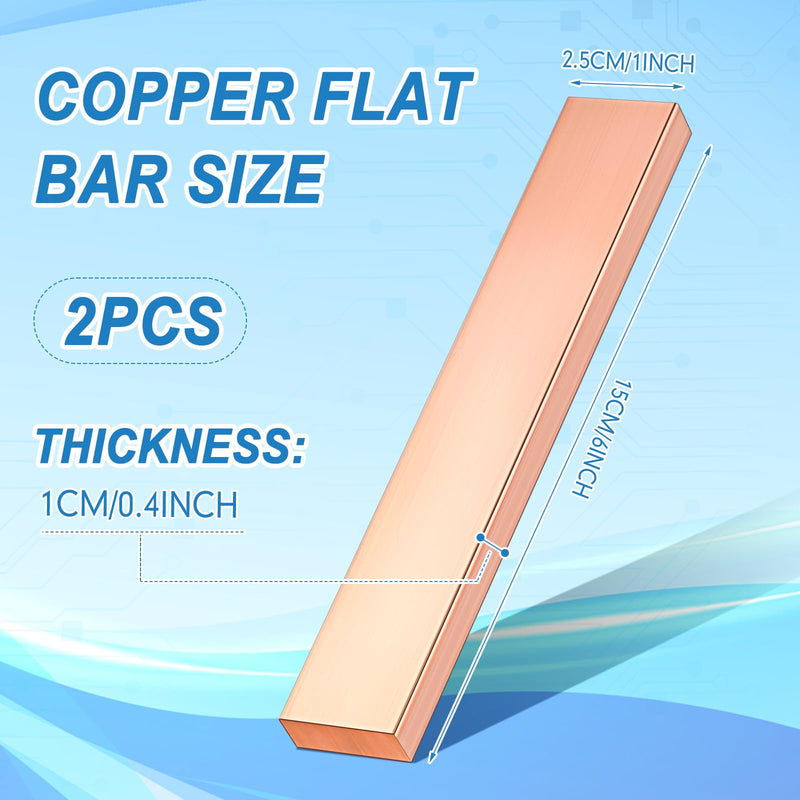 Tandefio 2 Pieces C110 Copper Flat Bar 3/8" x 1" x 6" Long Copper Bus Bar Stock for Jewelry Crafts Repairs Electrical Electroplating