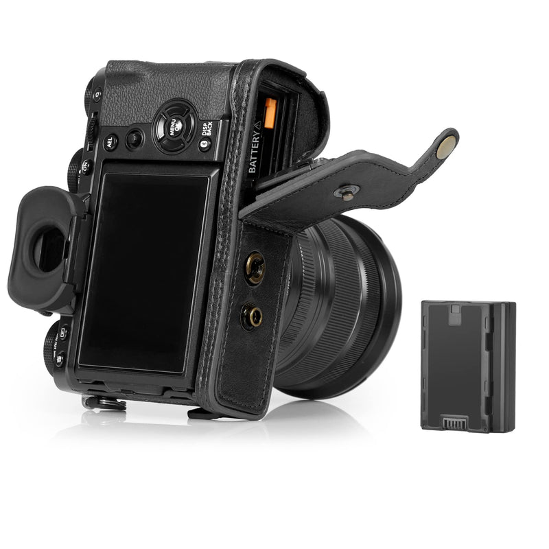 MegaGear Ever Ready Genuine Leather Camera Case Compatible with Fujifilm X-T5 (16-80mm)(Black) Black