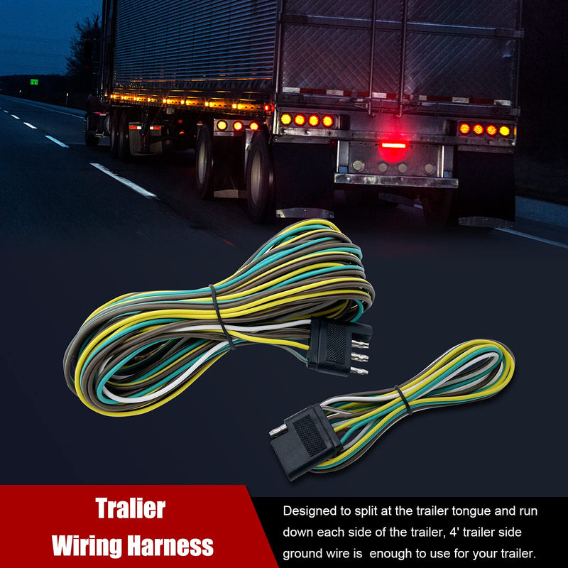 LIMICAR Trailer Wiring Harness Kit, 25ft Trailer Wire with 4 Flat Extension Connector, 4 Pin Flat Wishbond Wiring Light Kit for Utility Boat
