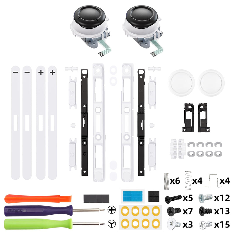 eXtremeRate Replacement 3D Joystick & Thumb Grips & Side Rail Shell Buttons for Nintendo Switch 2 JoyCon, Console Rail Stickers Controller Left Right Analog Stick Thumbsticks Caps for Switch 2 - White
