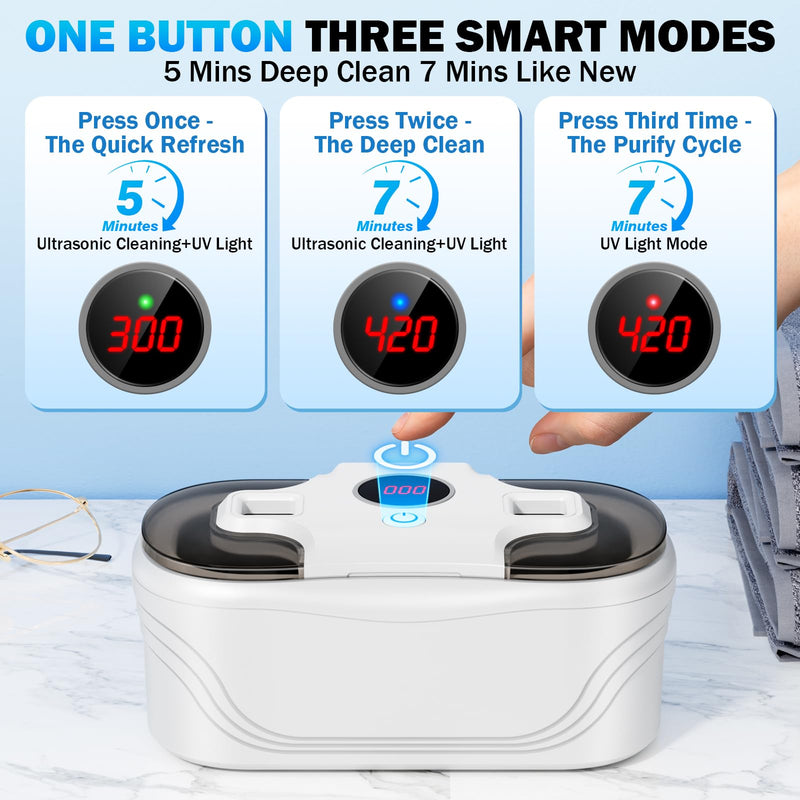 Ultrasonic Jewelry Cleaner, 48KHz Ultrasonic Cleaner for Eyeglasses Rings Watch Band Necklace Earring, Multi Deep Clean Modes 400ML, White