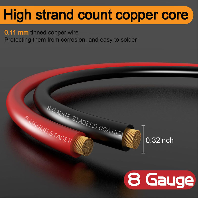 8 Gauge Wire (50ft Each- Black/Red) Copper Clad Aluminum CCA,60A AGU Fuse Holder,20pcs Lugs Terminal Connectors and 2:1 Heat Shrink Tube for Power/Auto,Amplifier,Ground Cable 100FT+60A fuse holder