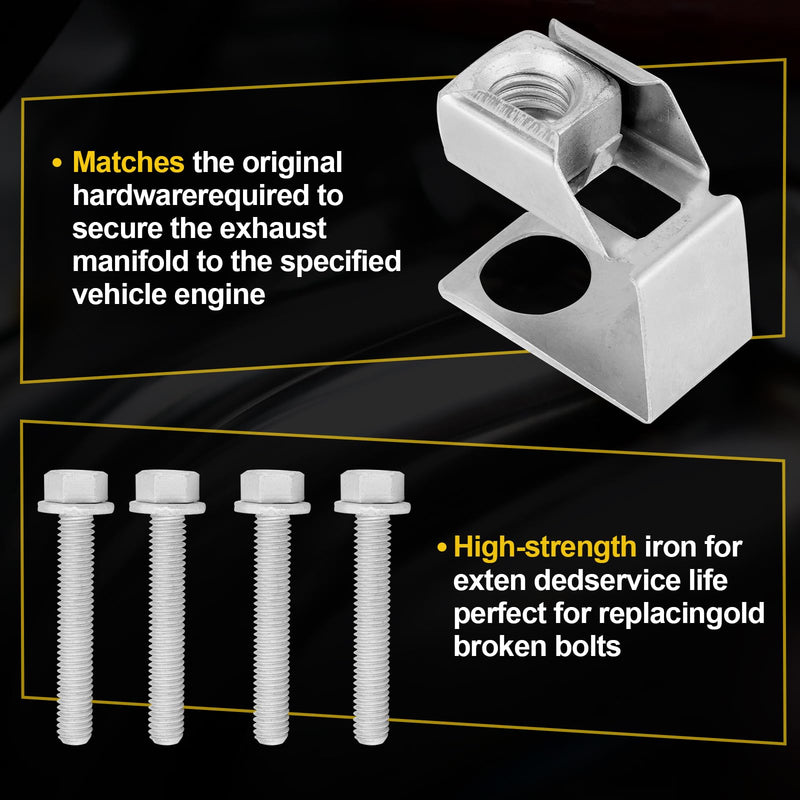 4 Sets Exhaust Manifold Flange Bolts & Nuts 03442 Hardware Kit Compatible with Jeep Wrangler, Dodge Durango Dakota, Ram 1500, Replace# 55366000AA 6036717AA