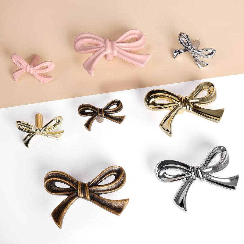 8 Pack Pink Bow Dresser Knobs, Large Decorative Cabinet Drawer Pull Handles for Girls Bedroom and Nursery Room Decor Big-8 Pack