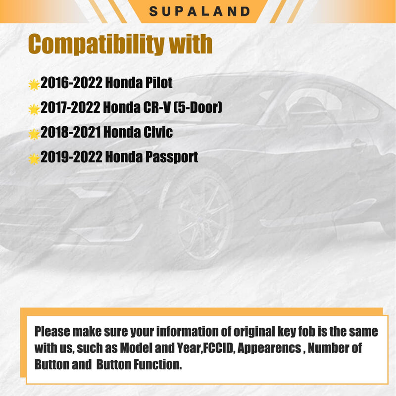 SUPALAND Key Fob Keyless Entry Fits for Honda CRV Pilot Civic Passport CR-V 2016-2022 Remote Control Smart Key Replacement Push Start Button KR5T44 / KR5V44 / KR5V2X 47 Chip 433Mhz 5B