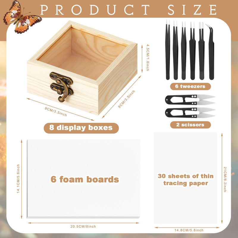 Spiareal 55 Pcs Insect Specimen Tools Kit Include 3.54 x 3.54 x 1.77 in 8 Pcs Display Case Box 6 Foam Pinning Board 3 Tubes Pins 6 Tweezers Butterfly Insect Pinning Kit Entomology Collection Supplies