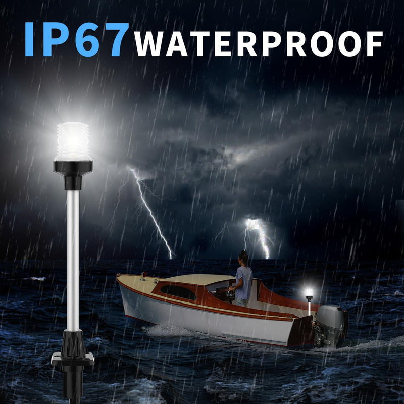 Obcursco Boat Stern Lights, 13 Inch 3NM 360° LED Anchor Light with Base, IP67 Waterproof 12V Navigation Lighting for Pontoon, Yacht, Bass, and Fishing Boats