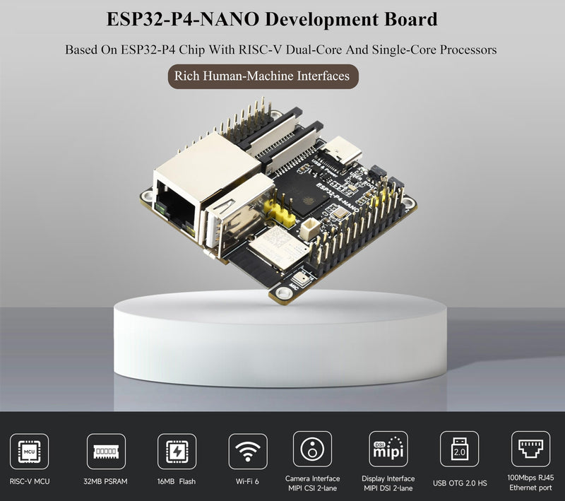ESP32-P4-NANO Development Board, Based On ESP32-P4 Chip with RISC-V Dual-Core and Single-Core Processors, Supports Wi-Fi 6 and Bluetooth 5/BLE, with Speaker and PoE Module(4 Items)
