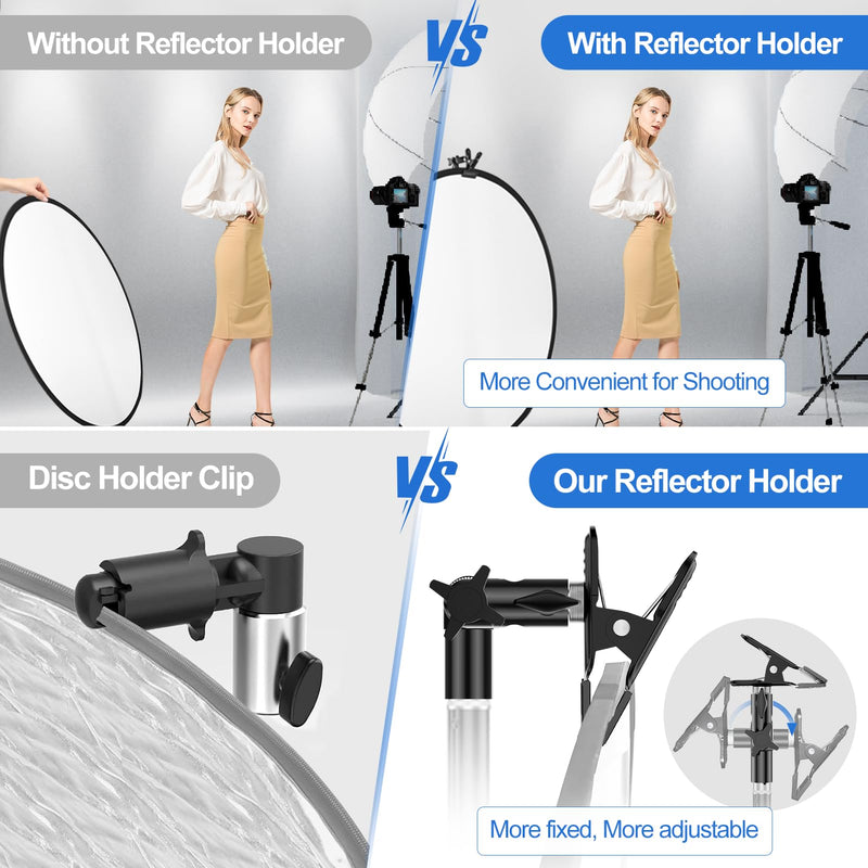 EMART Photography Reflector Holder, Photo Video Studio 5/8" Heavy Duty Metal Clamp Attachment, Light Stand Clip Mount with Umbrella Hole for Backdrop, Diffuser, Lighting -2 Pack 2 Pack