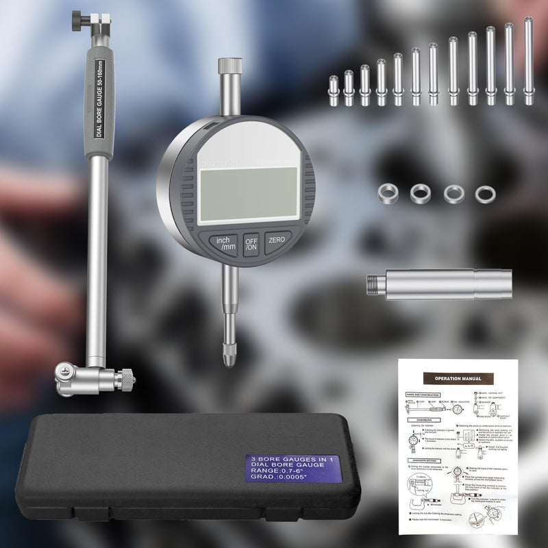 HDLNKAK Digital Dial Indicator Bore Gauges (2"-6"/0.0005"), Engine Cylinder Measurement with Carbide anvils Digital Display Bore Gauge