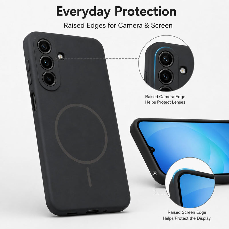 Magnetic for Samsung Galaxy A17 5G Case, Silicone Phone Case with 2 Screen Protectors, Integrated Raised Camera Protection, Shock-Absorbing Drop Protection, Black