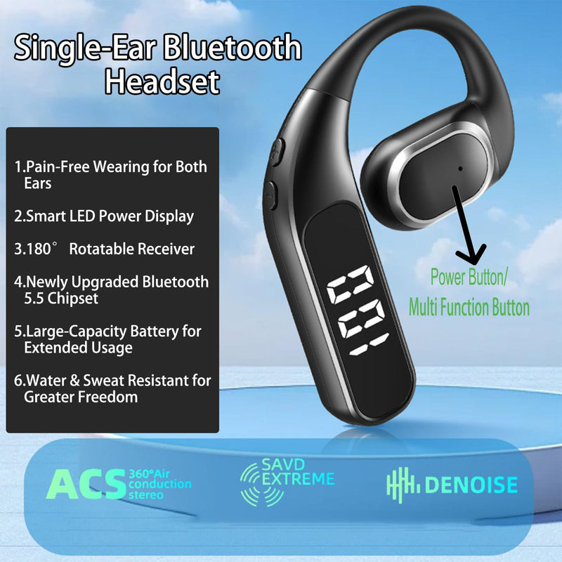 Single-Ear Bluetooth Headset with Bluetooth 5.5, ENC Noise Cancellation, HiFi Sound Quality, and 360° ACS Panoramic Audio. Compatible with Both Android and Apple Devices,F62(Black). Single Ear Headphone F62 Black