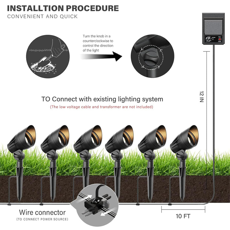 Outdoor Low Voltage Landscape Light 50 Watt Halogen Spotlights 12 Volt Flood Lights 3000K Warm White with Connector and Stake 1 Pack