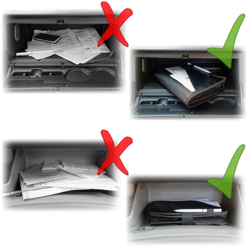 Glove Box Compartment Organizer - Car Document Holder - Owner Manual Case Pouch - Vehicle Storage Wallet for Registration & Insurance Card - Premium Auto Paperwork Holder - Log Book included - Black 1 Pack