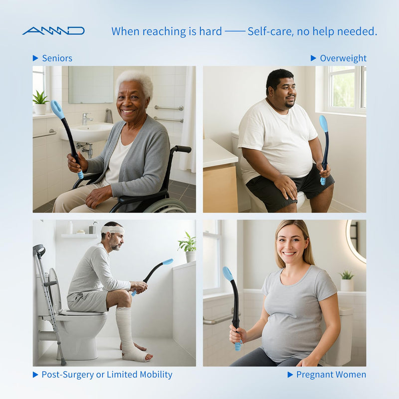 Bottom Buddy Wiping Aid – Upgraded Toilet Tissue Aids Wand for Wiping Bottom, 15.6" Long for Elderly, Overweight, Pregnant, and Limited Mobility, Blue