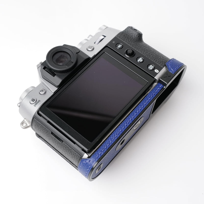 Iborrys Camera Genuine Leather Half Case ，Compatible with FUJIFILM Fuji X-T50 XT50 ， Made by Hand - Top Layer Cowhide Body + Metal Base Plate 2-in-1 Design (BlueA) BlueA
