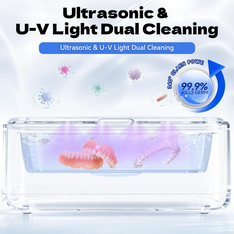 Ultrasonic Jewelry Cleaner, 50Khz Jewelry Cleaner Ultrasonic Machine for Jewelry, Eyeglasses, Rings, Watch Strap, Dentures, 24oz - 304 Stainless Steel Tank, Digital Timer, 5 Cleaning Modes White