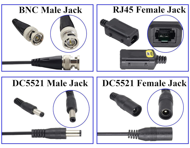 zdyCGTime Passive HD Video Balun BNC to RJ45 Network Transceiver Cat5/Cat6 Adapter Cable with DC Power 720P - 8MP Cat6 to BNC Male Connecto for CCTV Security Surveillance Camera System(16.5cm/4Pairs) 4 Pairs