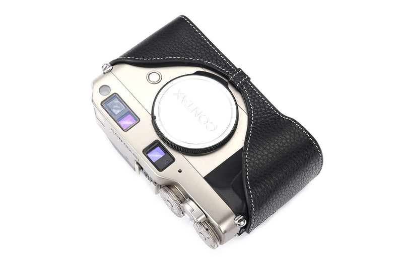 Contax G1 Case, BolinUS Handmade Genuine Real Leather Half Camera Case Bag Cover for Contax G1 Camera with Hand Strap (Black) Black
