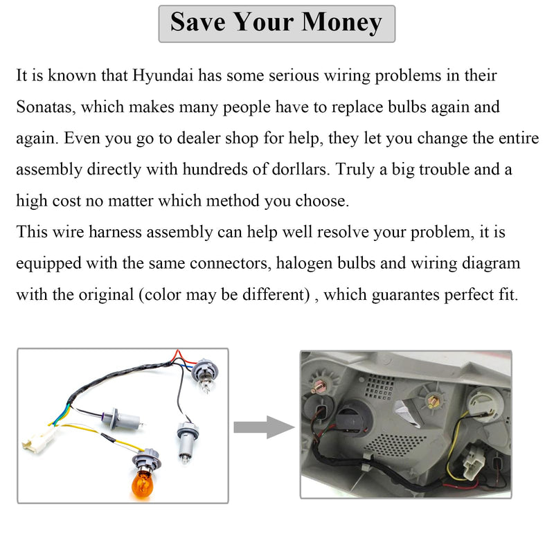 92450-3Q000 92450 3q000 Tail Lamp Holder and Wiring with 8 Halogen Bulbs, Compatible with Hyundai Sonata 2011 2012 2013 2014, Exterior, Rear (Pack of 1)