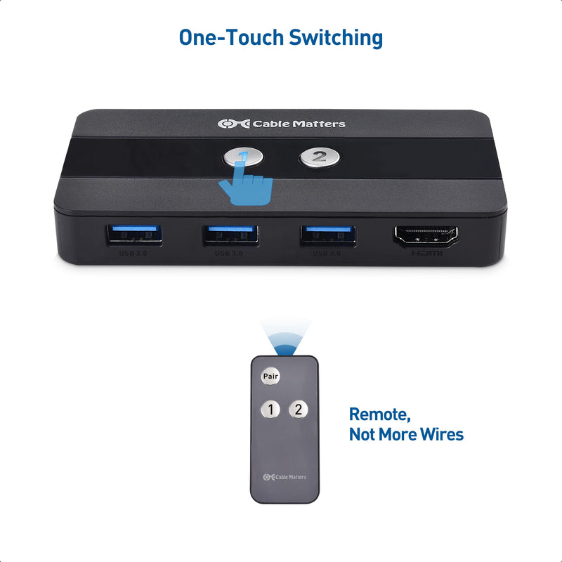 Cable Matters USB 3.0 KVM Switch HDMI 4K@60Hz for 2 Computers with 3X 5Gbps USB Ports, HDMI KVM Switch 2 Port - RF Remote Control Included