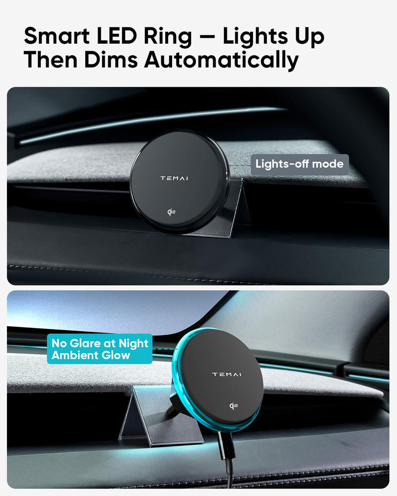 TEMAI Car Mount Charger, 15W MagSafe Wireless Car Charger & Phone Holder for Model Y Juniper(2025)- Strongest Magnetic Fast Charging Accessories Slideable Air Vent Mount with Silicone Pads Slideable Vent Mount + Charging Model Y Juniper(2025)