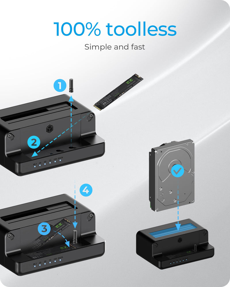 M.2 NVMe & SATA SSD/HDD Hard Drive Docking Station, ICY BOX USB-C 10Gbps M.2 NVMe&SATA Cloner&Reader, Dual Bay Hard Drive cloner for 2.5"/3.5" SSD&HDD Hard Drives, 2 Way Offline Cloning Clone Station 2 Bay Cloner