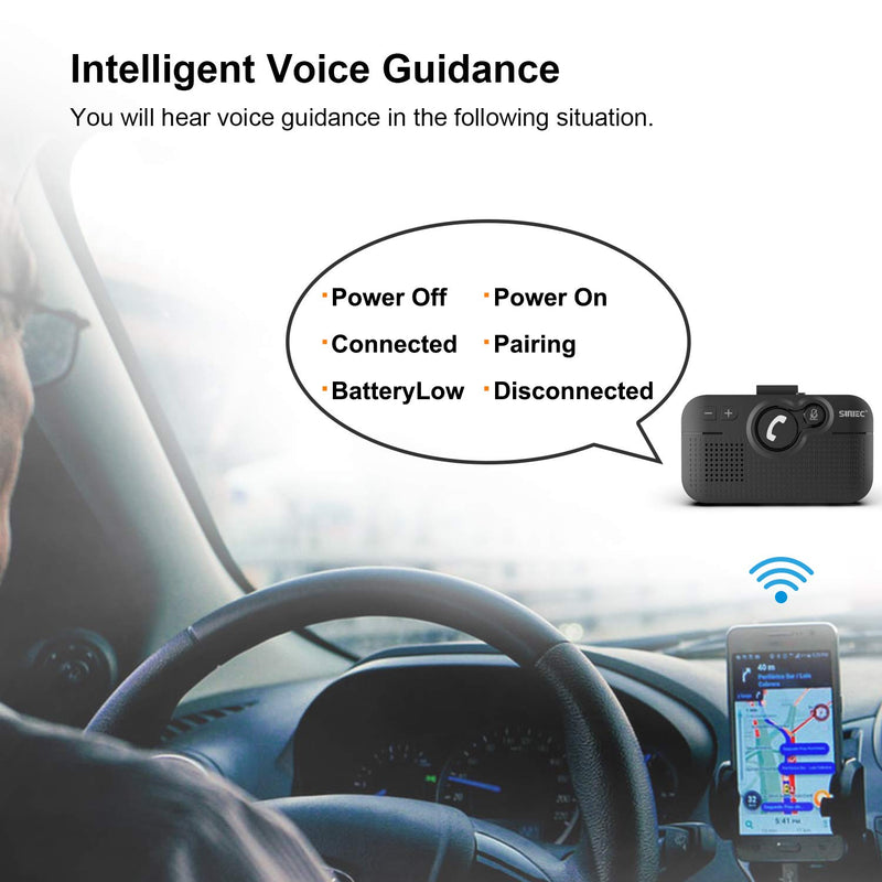 Handsfree Bluetooth Car Kit for Cell Phone,Wireless Speaker for Car | AUTO Power On Off Reconnect, Support Siri Google Voice Assistant Hands Free Phone Speakerphone with Visor Clip - BC980SA Black