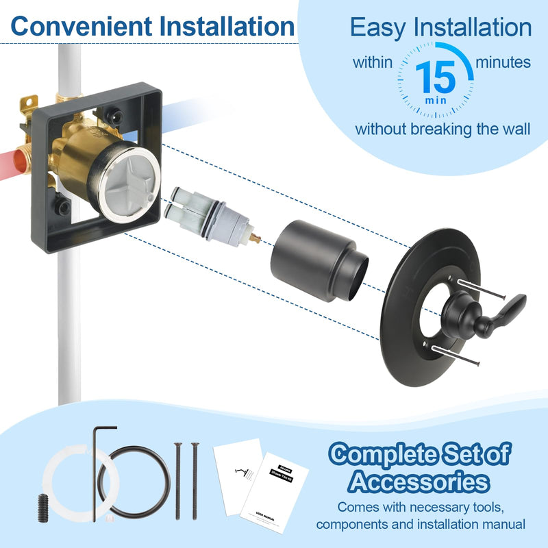 Shower Trim Kit Compatible with Delta 14 Series，Matte Black Shower Faucet Set, 5-Spray Shower Head and Shower Handle, Fits R10000 Series Valves (Cartridge/Valve Not Included) Matte Black Shower Handle&Head