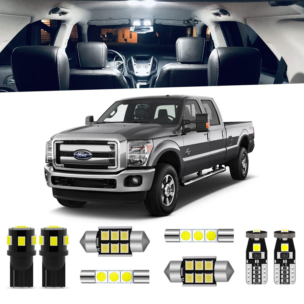 14-Pieces F250 F350 Interior LED Light Kit for 1999-2016 Ford F-250 F-350 Super Duty White 6000K Interior LED Lighting Package + Cargo Lights, License Plate Lights, Install Tool