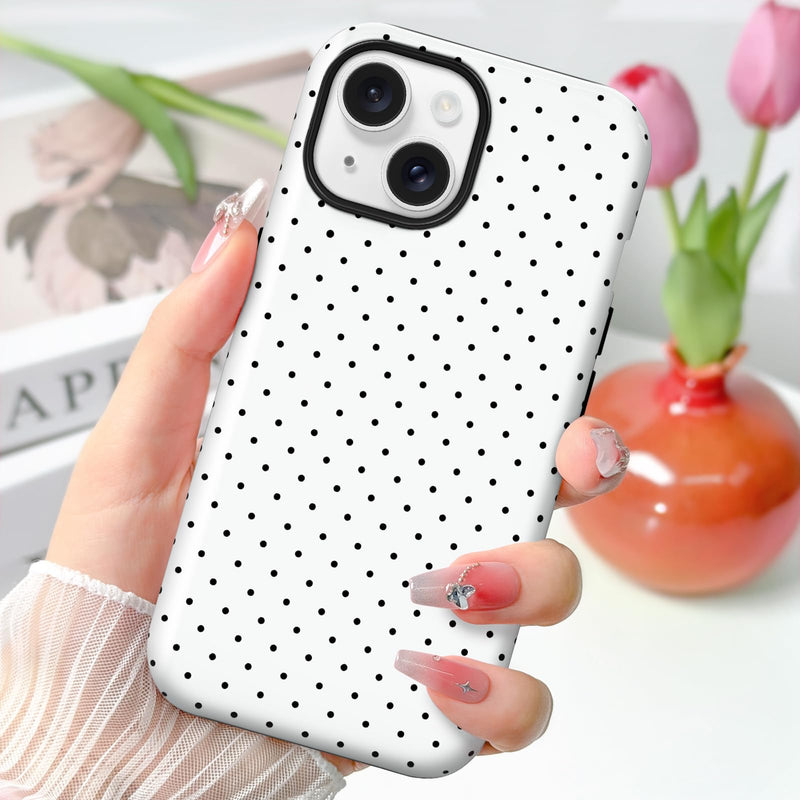 Hython for iPhone 14 Case & iPhone 13 Case Cute Polka Dot Aesthetic Simple Design 6.1", Heavy Duty Dual Layer Hybrid Hard PC Soft TPU Bumper Shockproof Protective Phone Cover Women Girls Girly, White For Iphone 13/14 - 6.1 Inch