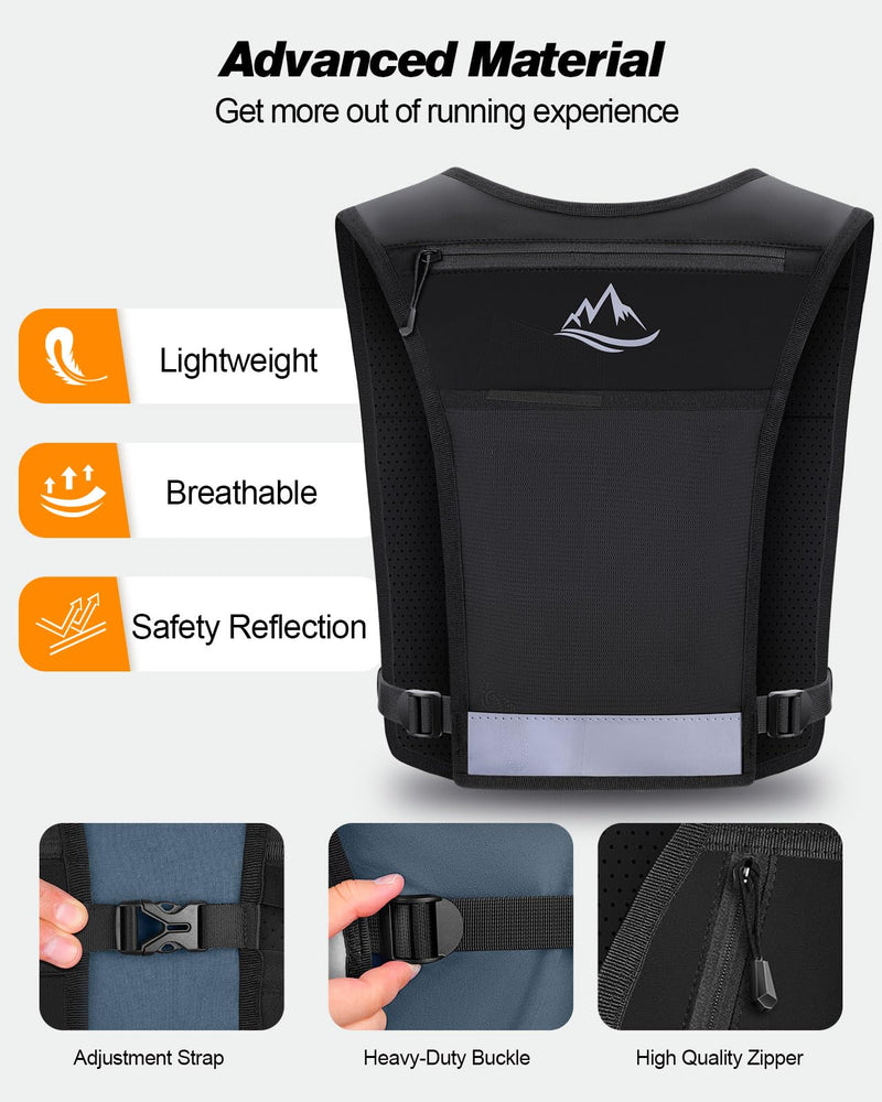 Running Vest for Women Men, Reflective Hydration Vest with Adjustable Waistband & Phone Pocket, Lightweight Breathable Running Backpack for Hiking Trail Cycling and Marathon Race