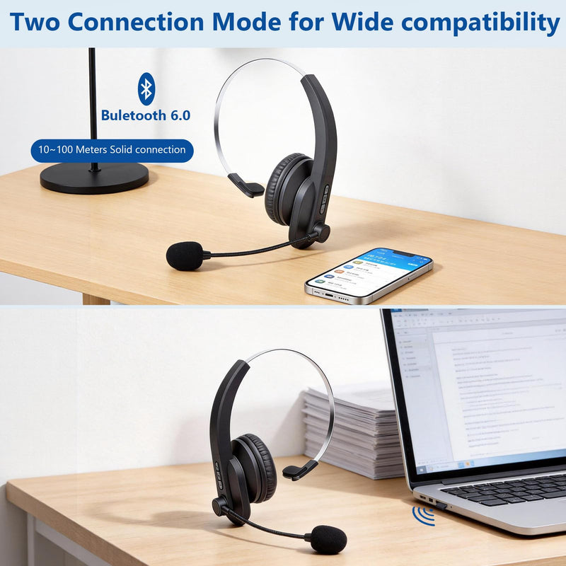 2.4G Trucker Bluetooth Headset with Microphone and Charging Base | V6.0 Wireless Headset for Work, Noise Cancelling Microphone with Charging Base for Work from Home/PC/Computer