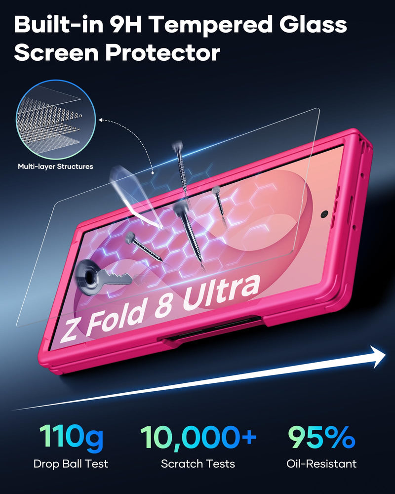 Vihibii for Samsung Galaxy Z Fold 8 Ultra Case with Stand, 2026, Hot Pink | HD Front Screen Protector, Compatible with MagSafe, Rugged Hinge Protection, Full Camera Protective, Shockproof, Women Men