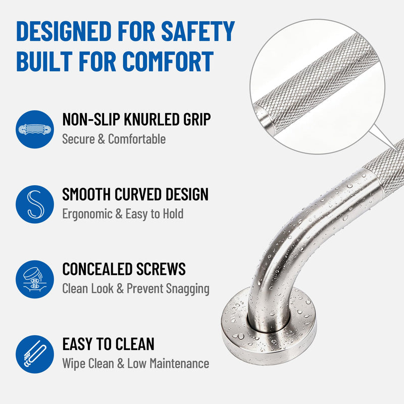 MrHAND Bathroom Safety Grab Bar for Seniors,2 Pack 18 inch,Knurled Brushed | SUS 304 Stainless Steel,Stain Finish,ADA Compliant,Easy Installation,Handicap Grab Bars,Anti-slip Shower Handles Satin