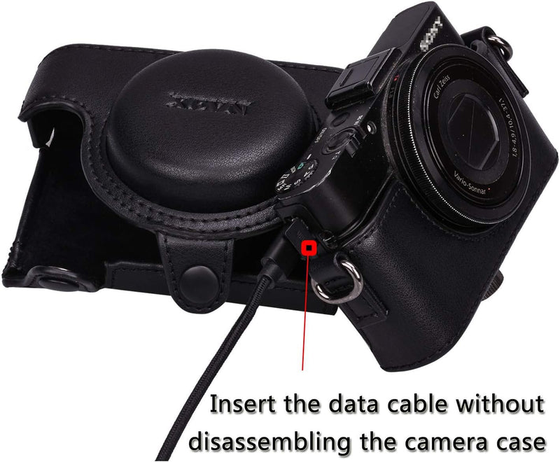 XEVN Sony RX100 Protective Leather Camera Case Bag for DSC-RX100 Mark II, III, IV, V, VI, VII M6 5A M3 with Shoulder Strap Black