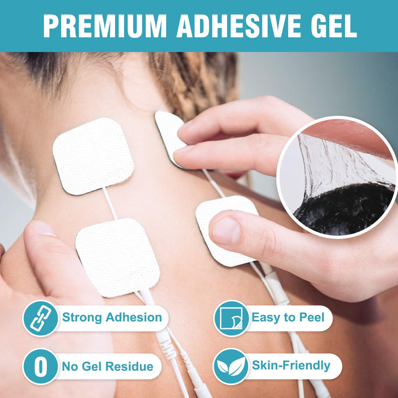 72PCS TENS Unit Pads (2"x2"), Reusable Self-Adhesive Electrodes Pads with 0.2mm Connector, Latex-Free, Hypoallergenic & Compatible with TENS/EMS 72PCS