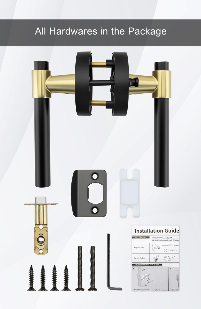 Goldenwarm 1 Pack Black and Gold Interior Door Handle, Privacy Lever Door Handle, Matte Black Interior Door Lever Pack, Black and Gold Door Handles Interior for Bedroom, Bathroom