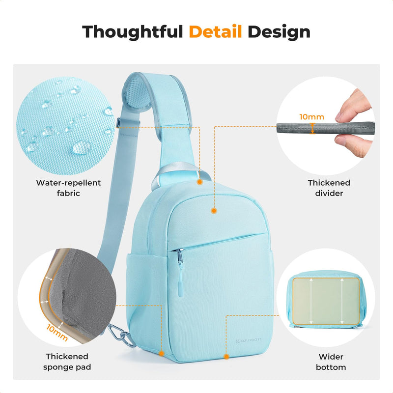 K&F CONCEPT Camera Sling Bag, Compact Crossbody Bag for DSLR Mirrorless | Lightweight Fabric, with Tripod Holder, Quick Access & Custom Dividers, Men & Women, for Sony Canon Nikon, Blue, BS06 Sling Bag-5L
