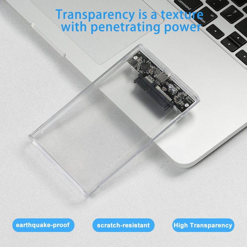 Transparent 2.5-inch Hard Drive Enclosure, USB 3.0/USB 3.1 to SATA III External Hard Drive case Adapter, SSD and HDD 9.5mm/7mm, Compatible with PS4, Xbox, PC, TV, and Laptop, Tool-Free Installation USB 3.1 Silver Adapter