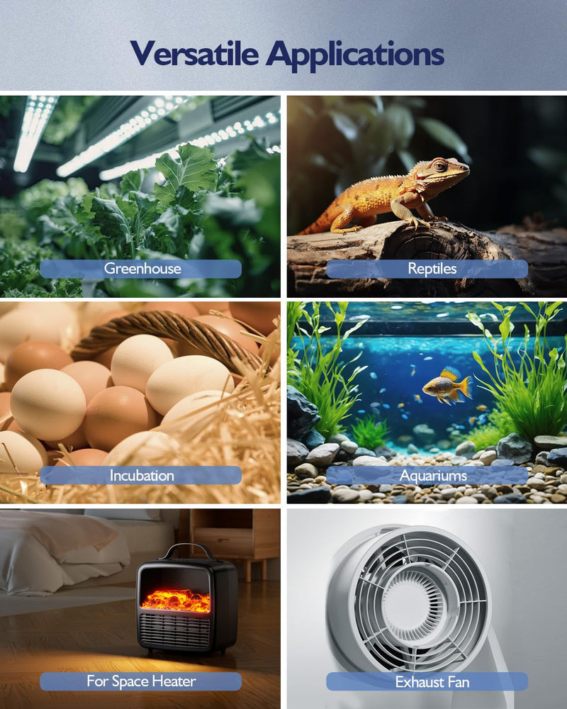 Digital Temperature Controller, Heating & Cooling Thermostat Plug Outlet, –40°F~210°F, 15A 1800W, LCD Display, Temperature Controlled Outlet for Home, Greenhouse, Chicken Coop, Reptile White