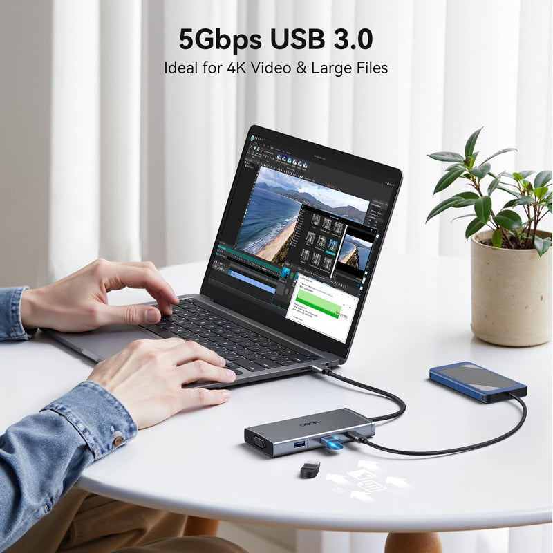 USB C Docking Station Dual Monitor for HP,Laptop Docking Station 3 Monitors | USB C Hub Quad Display USB C Adapter to 2 HDMI,DP,VGA,3 USB,PD,Ethernet,USB C Dock 9 in 1 Computer Docking Station for Dell 9-in-1(Gray)