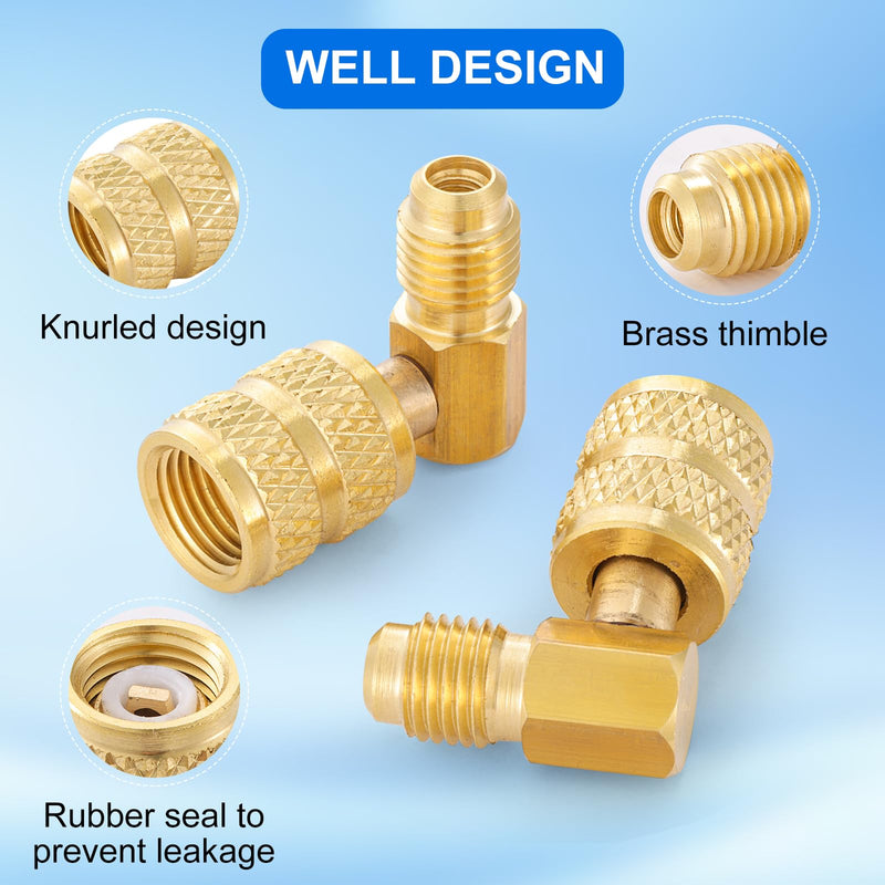 R410A Mini Split Adapters, 90 Degree Refrigerant Hose Adapter, R410A Charging Vacuum Port 1/4 Male to 5/16 Female, Low Loss Fittings HVAC 90 Degree-1/4 x 5/16