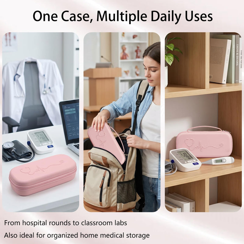 SMYV Stethoscope Case - Hard Shell Protective Carrying Bag for 3M Littmann Classic III/IV, MDF, ADC Stethoscopes, Medical Storage Organizer for Nurses, Doctors, Nursing Students - Pink PU Pink