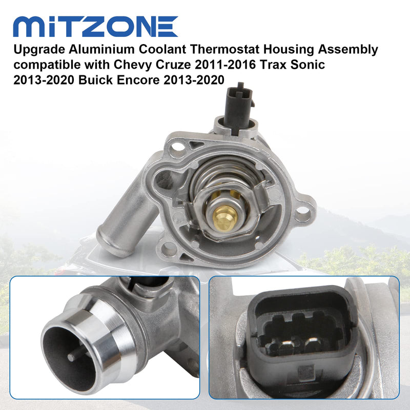 MITZONE Upgrade Aluminium Coolant Thermostat Housing Assembly compatible with Chevy Cruze 2011-2016 Trax Sonic 2012-2020 Buick Encore 2013-2019 1.4L Replace 25200455 55565336 902-808 55565336 (Upgrade Aluminum)