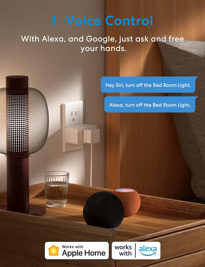 Meross Smart Plug Mini Support Apple HomeKit, Siri, Alexa, App Control, Timer, 15A & Reliable WiFi Outlet, No Hub Needed, 2.4G WiFi Only, 4 Pack HomeKit 4 Pack