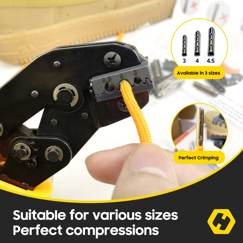 Aglet Crimping Tool, Shoelace Aglets Tool, Aglets For Shoelaces, Repair Shoe Lace Tips Replacement End Comes With 160 pcs Metal Aglets Installation Tool Adaptation 3/4/4.5 mm Aglets (Yellow)