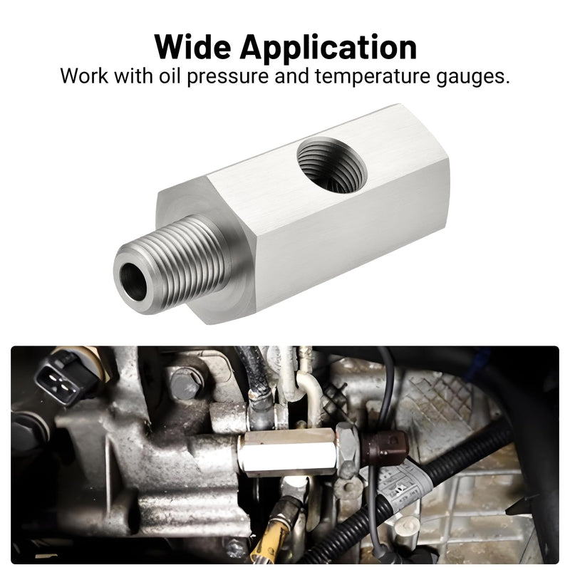 EVIL ENERGY 1/8 NPT Oil Pressure Sensor Tee Adapter, Stainless Steel 1/8 NPT Female to Male Threaded Oil Pressure Adapter with 1/8 NPT Female Port, Sliver 1/8 NPT-1/8 NPT-1/8 NPT