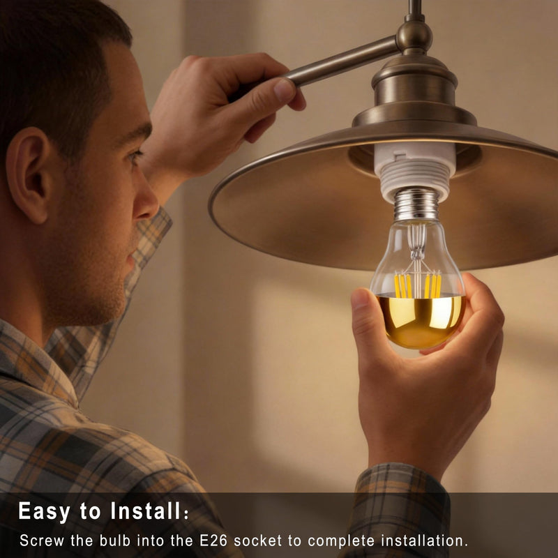 Half Chrome Light Bulb Gold Tipped LED Bulb Dimmable 6W 2700K Warm White | 60W Equivalent, A19 A Shape Decorative Half Gold Filament LED Edison Bulb E26 Base Pack of 4 Gold 2700k Soft White