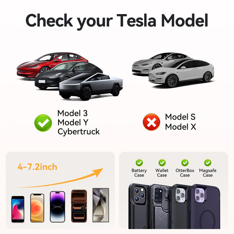 Tesla Phone Mount Model 3/Y Accessories: No-Adhesive for Clamp Car Mount for Model 3,Y,Juniper,Highland,Cybertruck,Fit for iPhone,Samsung,Google and All Android Mobile Phone